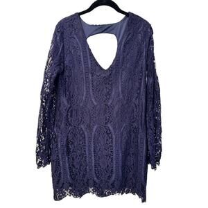 Francesca's Navy Lace Long Sleeve Mini Dress Size Medium